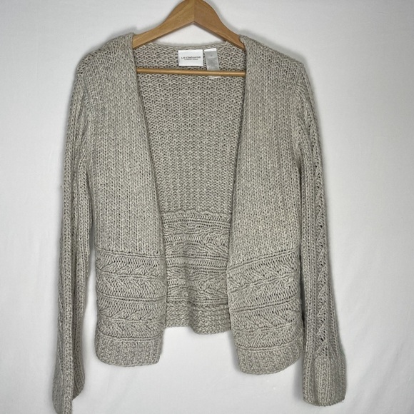 Vintage Liz Claiborne gray knit cardigan, silk blend lagenlook boho cottage - Picture 3 of 9